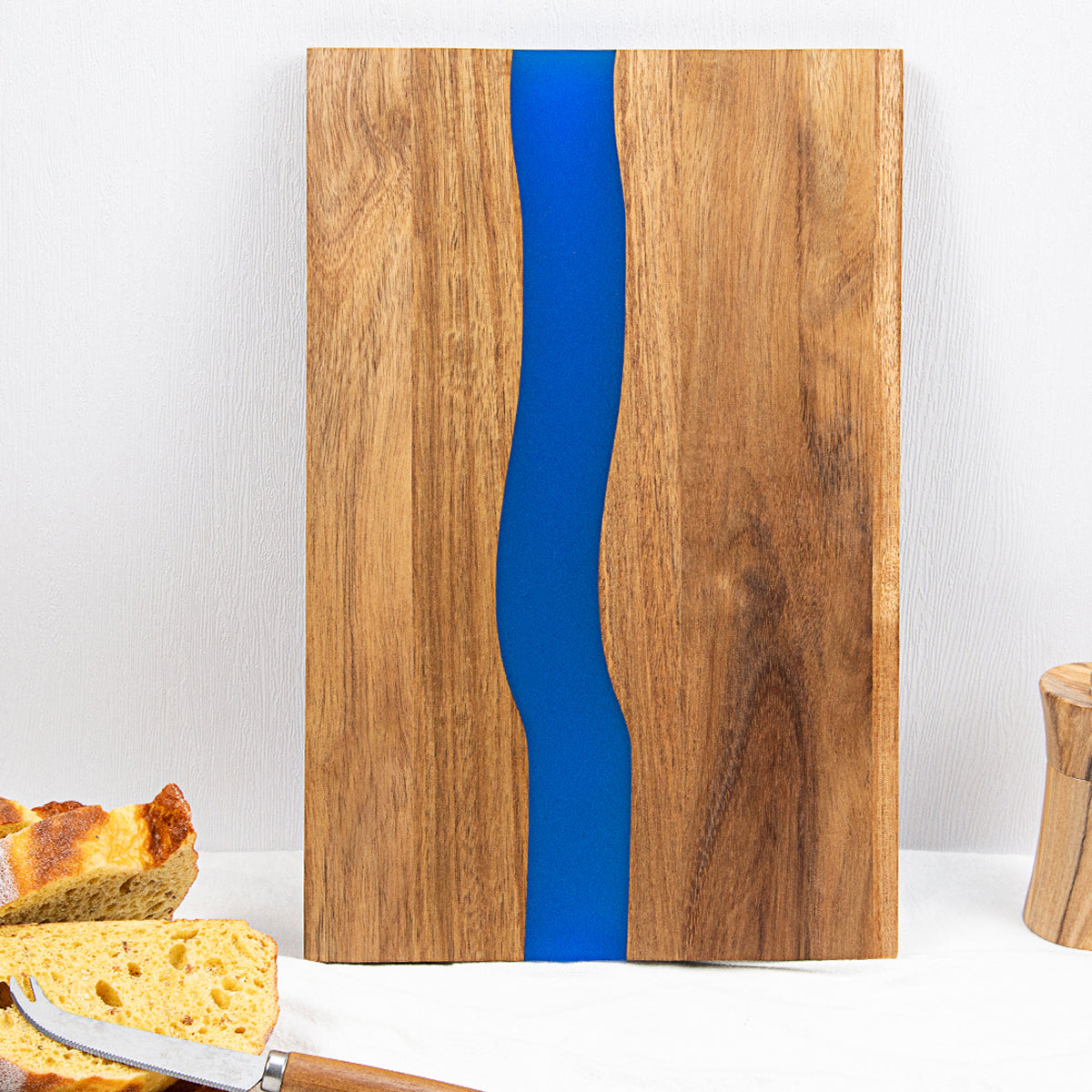 Acacia Wood Cheese Board with Blue Epoxy Resin River