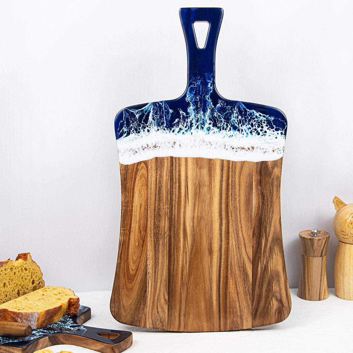 Ocean Inspired Epoxy Resin Cutting Board with Handle – Unique & Durable