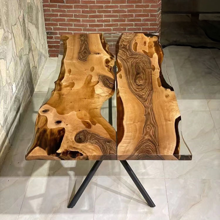 Modern Split Wood & Epoxy Resin Dining Table – Unique Handmade Design