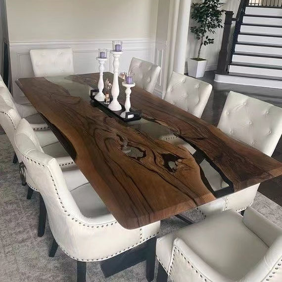 Modern Split Wood & Epoxy Resin Dining Table – Unique Handmade Design