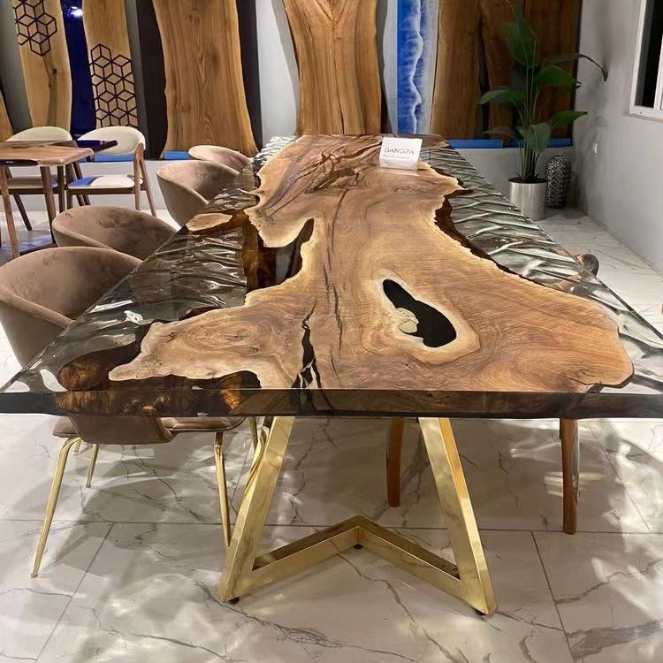 Luxury River Epoxy Resin Dining Table – Live Edge Solid Wood