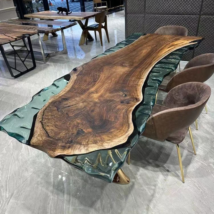 Luxury River Epoxy Resin Dining Table – Live Edge Solid Wood