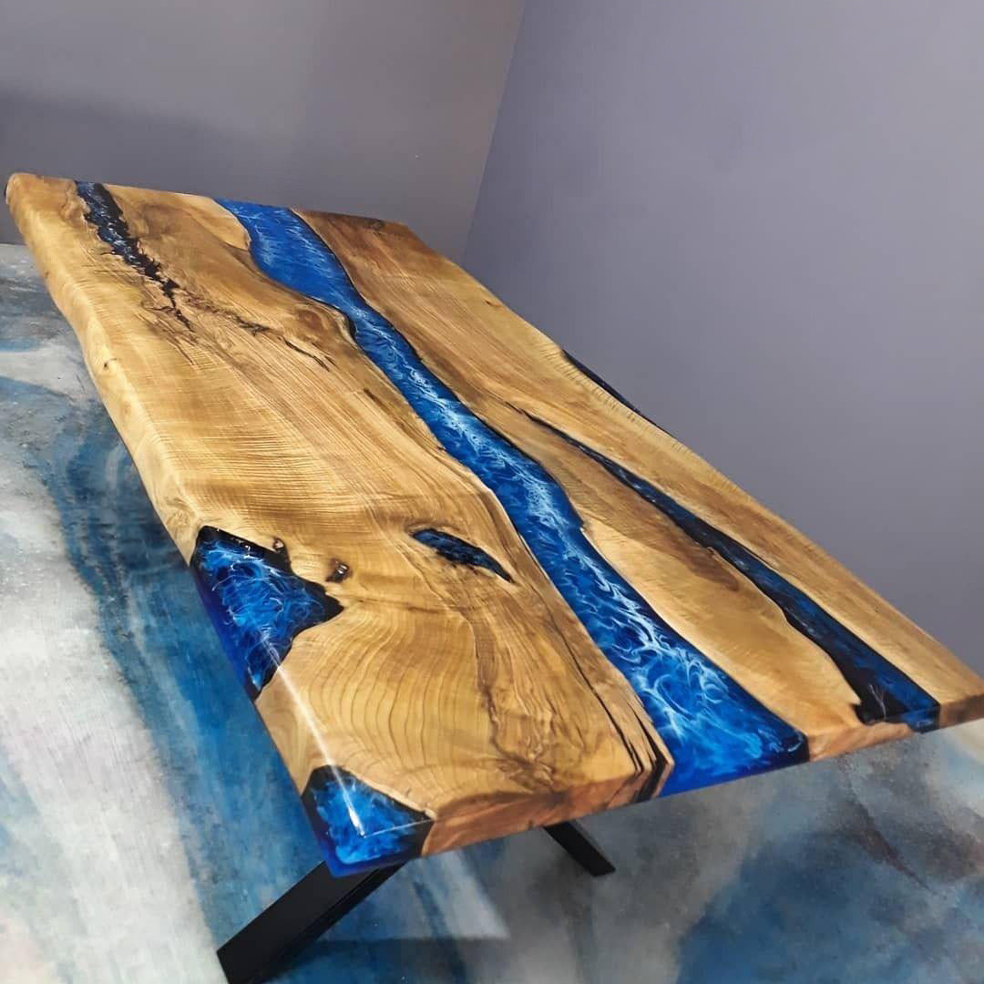 Live Edge Ocean Resin Table – Handmade Custom River Table