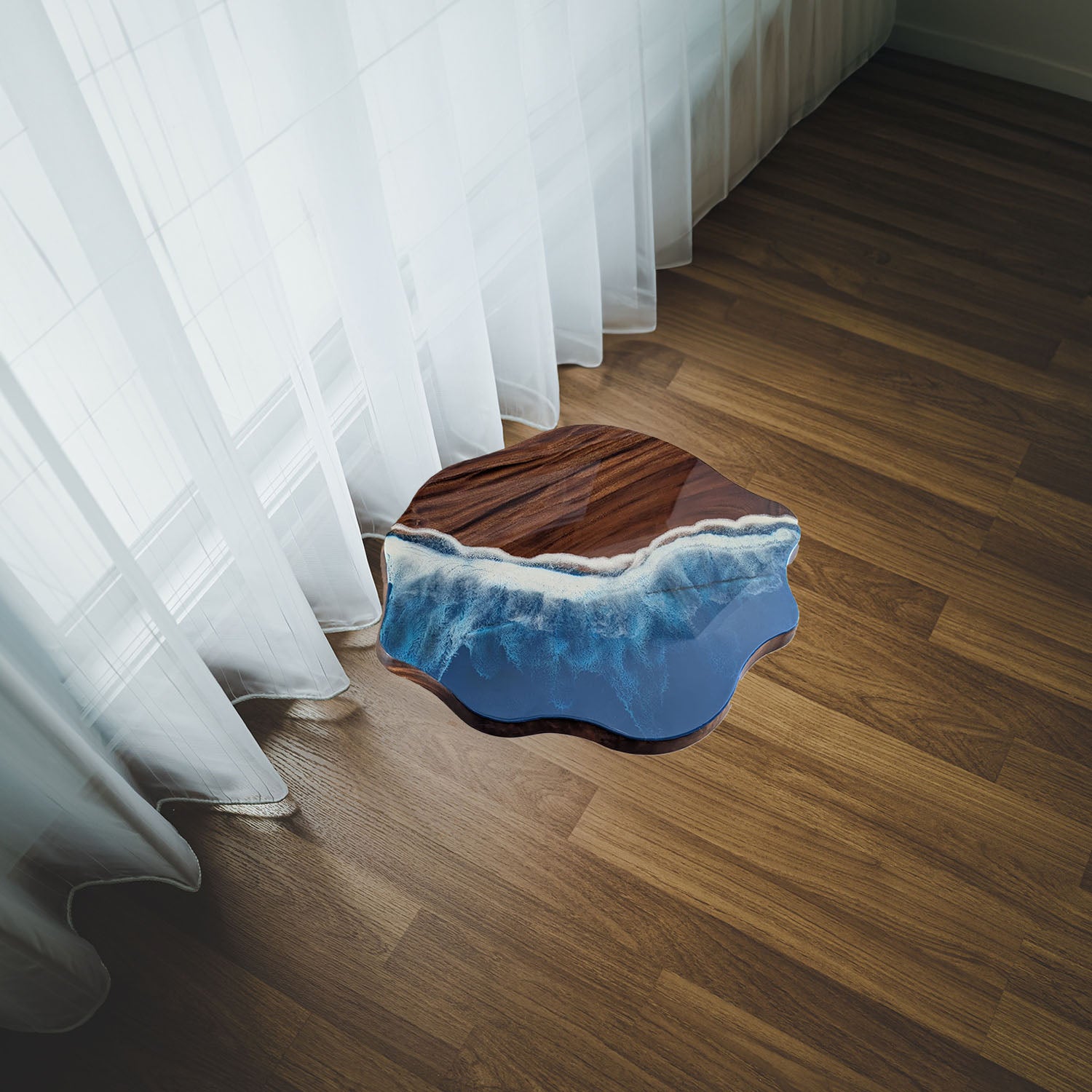 Ocean-Inspired Epoxy Resin Side Table – Live Edge Elegance