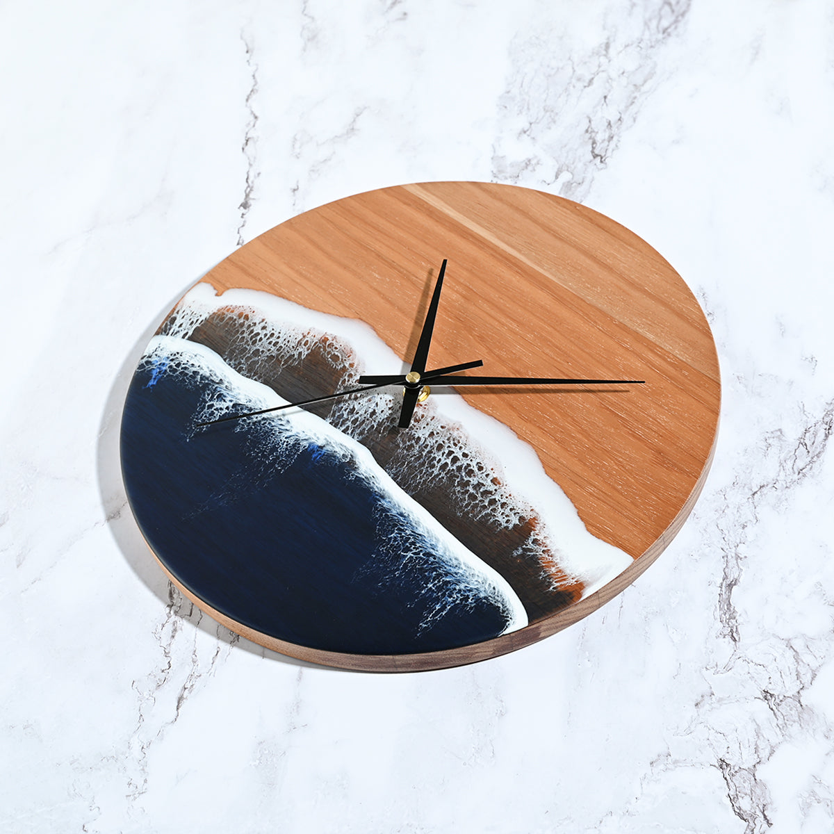 12" Resin Wall Clock with Ocean Design - Wooden Wall Clock for Modern Decor