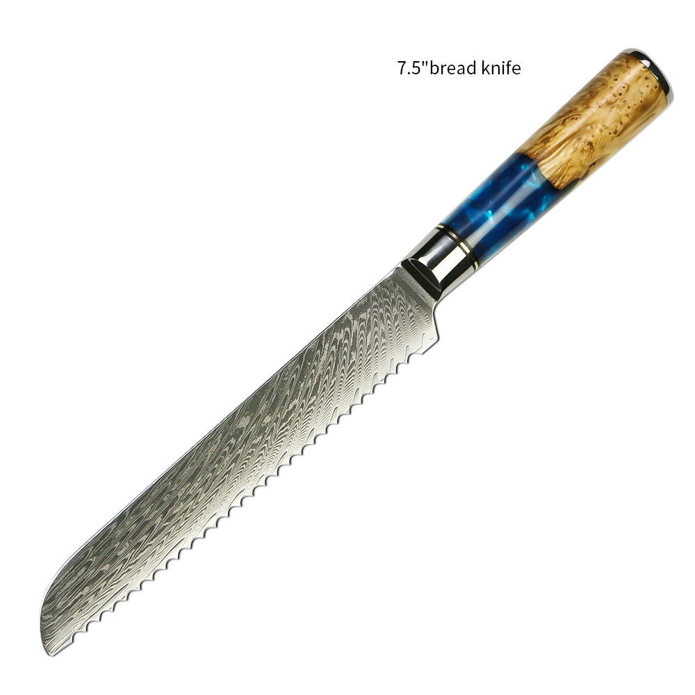 7.5" Bread Knife – Serrated Damascus Blade with Epoxy Handle