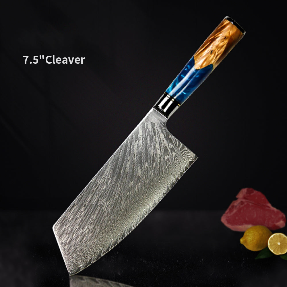 8pcs Damascus Steel Epoxy Knife Set – Versatile & Artistic Kitchen Tools