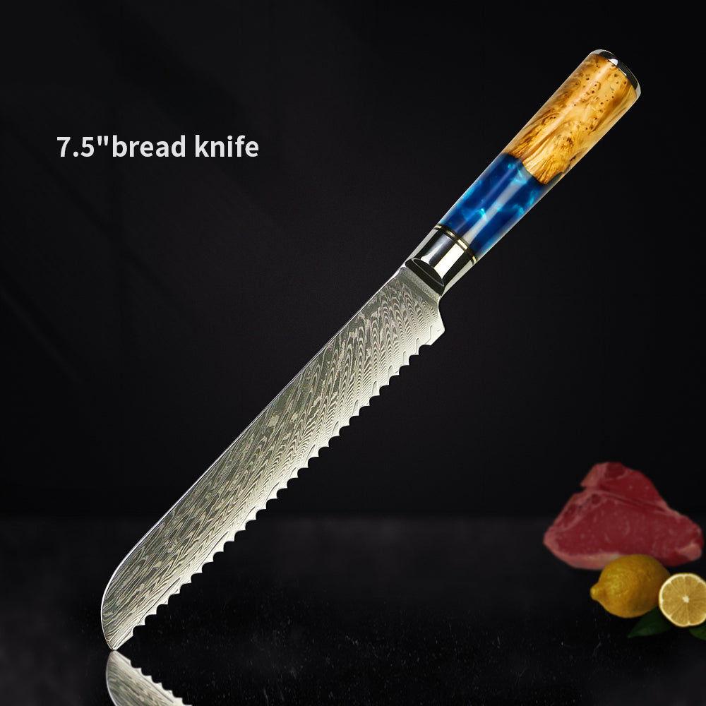 7.5" Bread Knife – Serrated Damascus Blade with Epoxy Handle