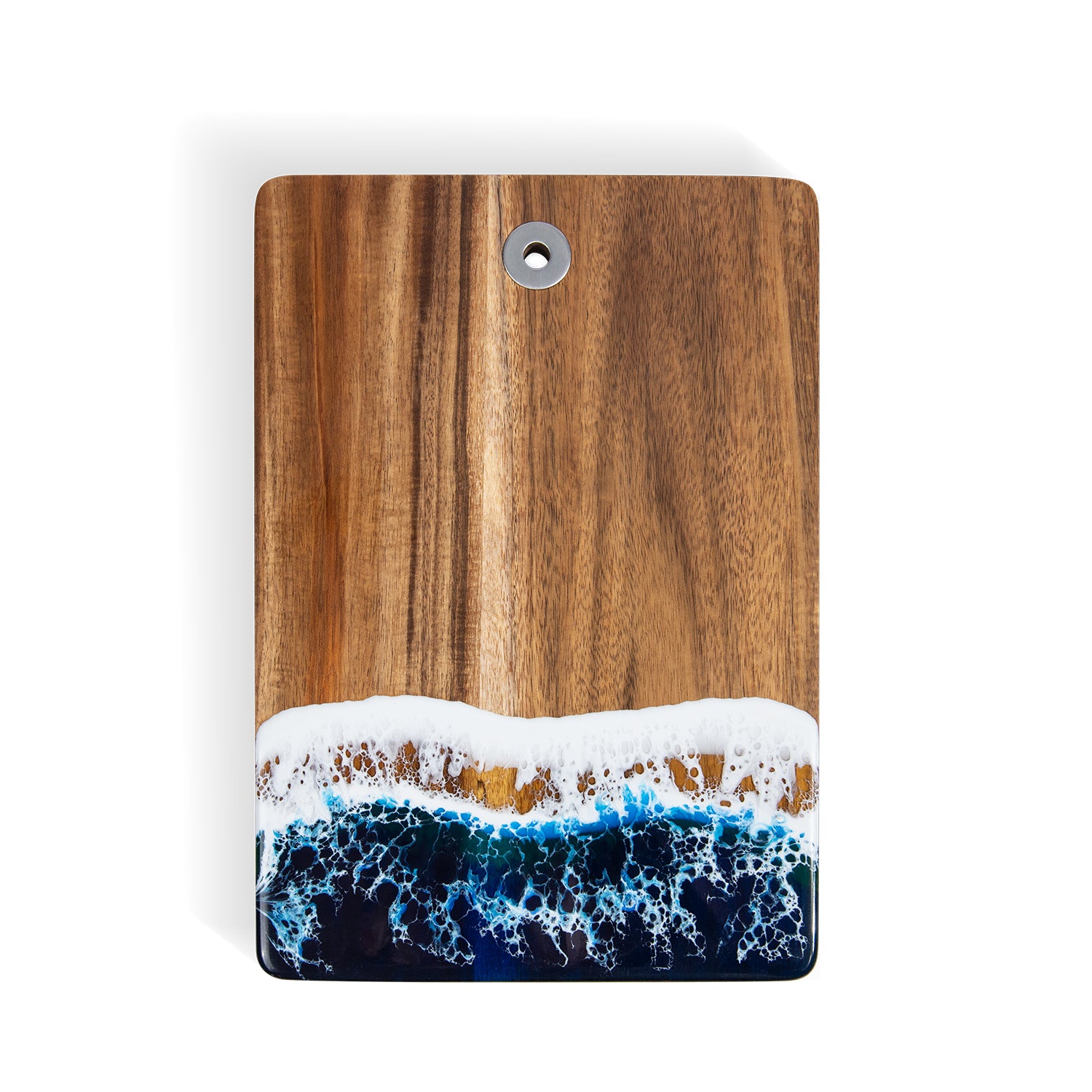 Handcrafted Acacia Wood Cutting Board with Ocean Wave Resin Inlay & Hanging Hole