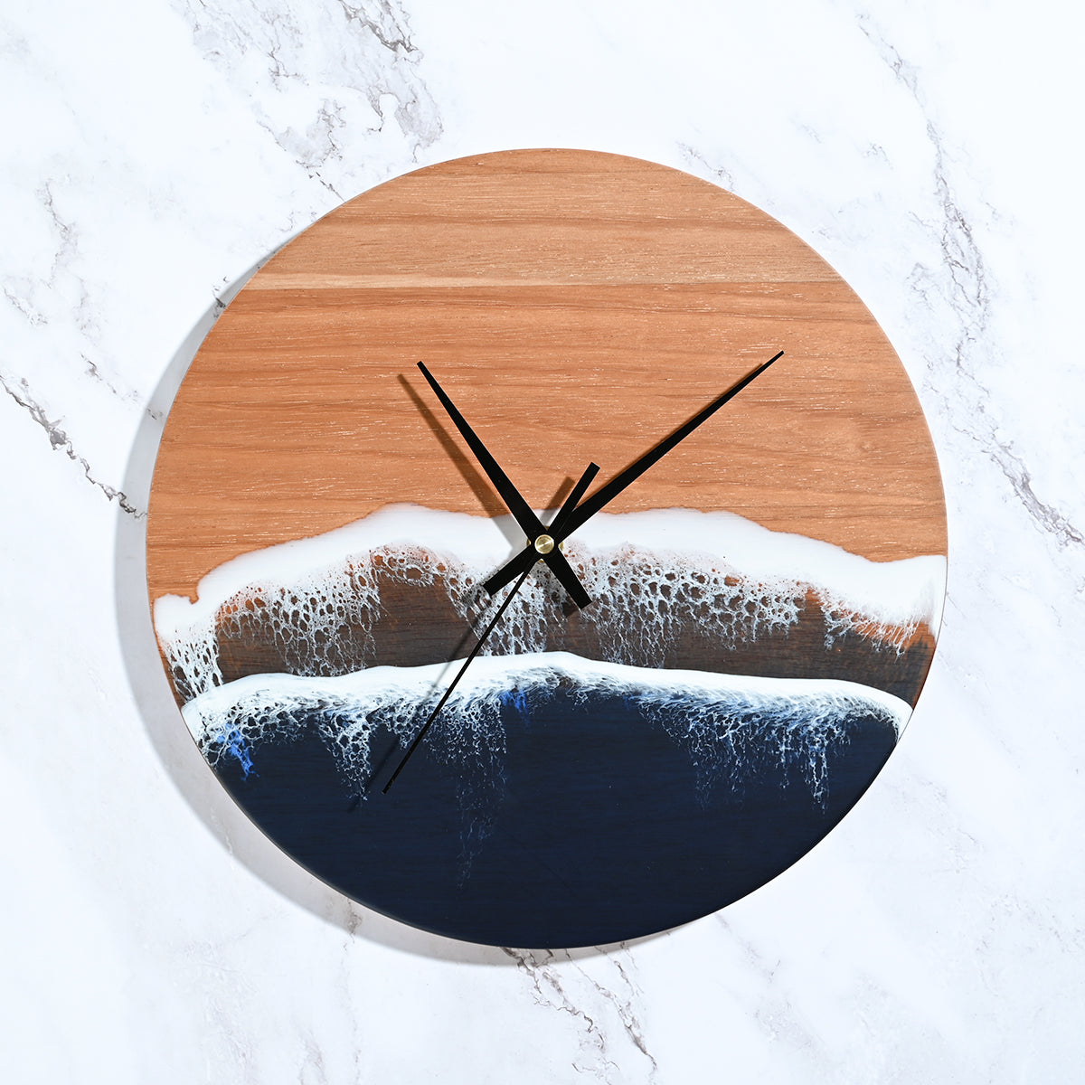 12" Resin Wall Clock with Ocean Design - Wooden Wall Clock for Modern Decor