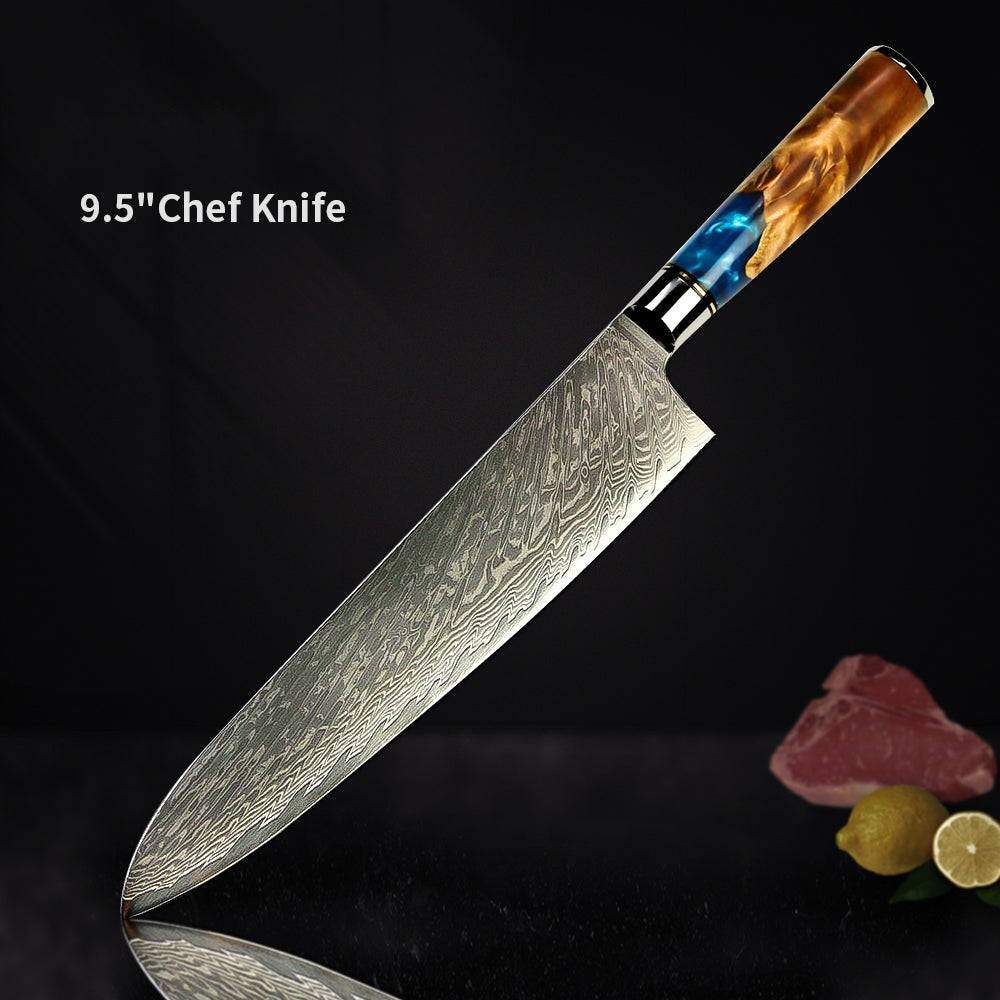 8pcs Damascus Steel Epoxy Knife Set – Versatile & Artistic Kitchen Tools