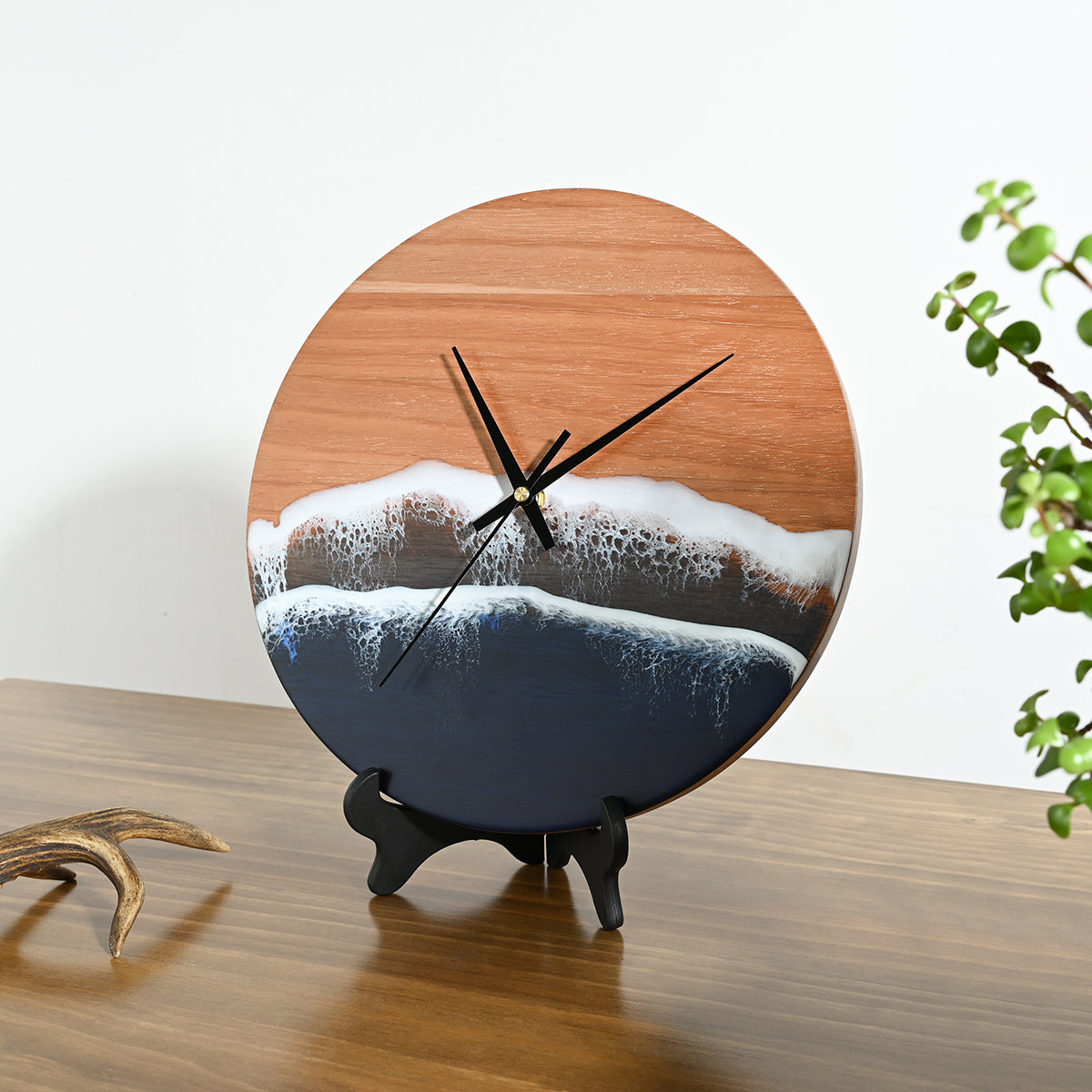 12" Resin Wall Clock with Ocean Design - Wooden Wall Clock for Modern Decor