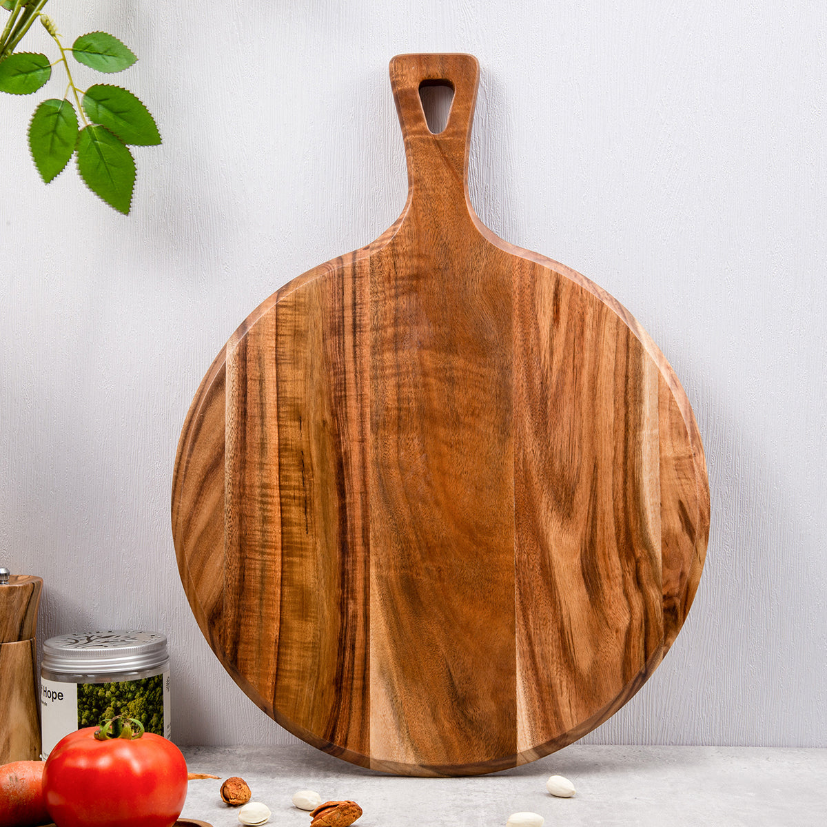 Handcrafted Round Wooden Cutting Board with Handle