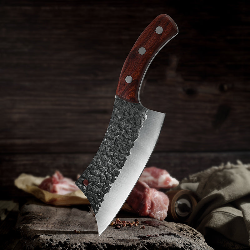 Handcrafted 6.3" Meat Cleaver Knife – High Carbon Steel with Wood Handle and Sheath