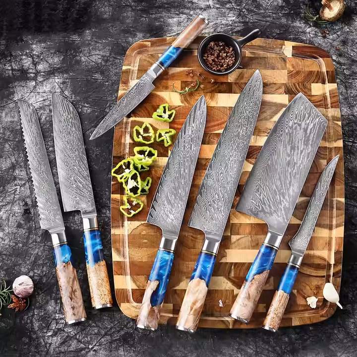 8pcs Damascus Steel Epoxy Knife Set – Versatile & Artistic Kitchen Tools