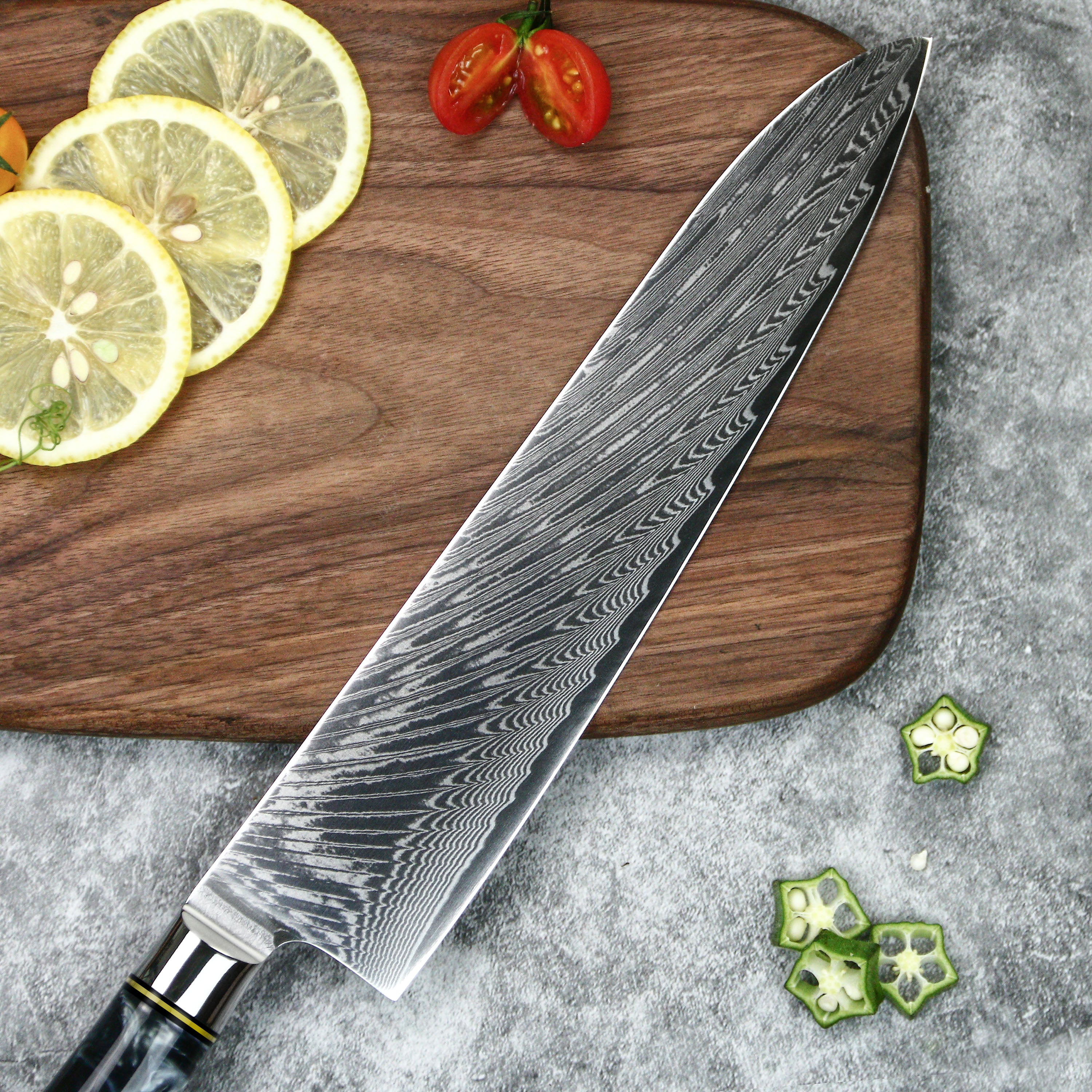 9.5" Chef Knife – Multipurpose Damascus Knife with Epoxy Resin Handle