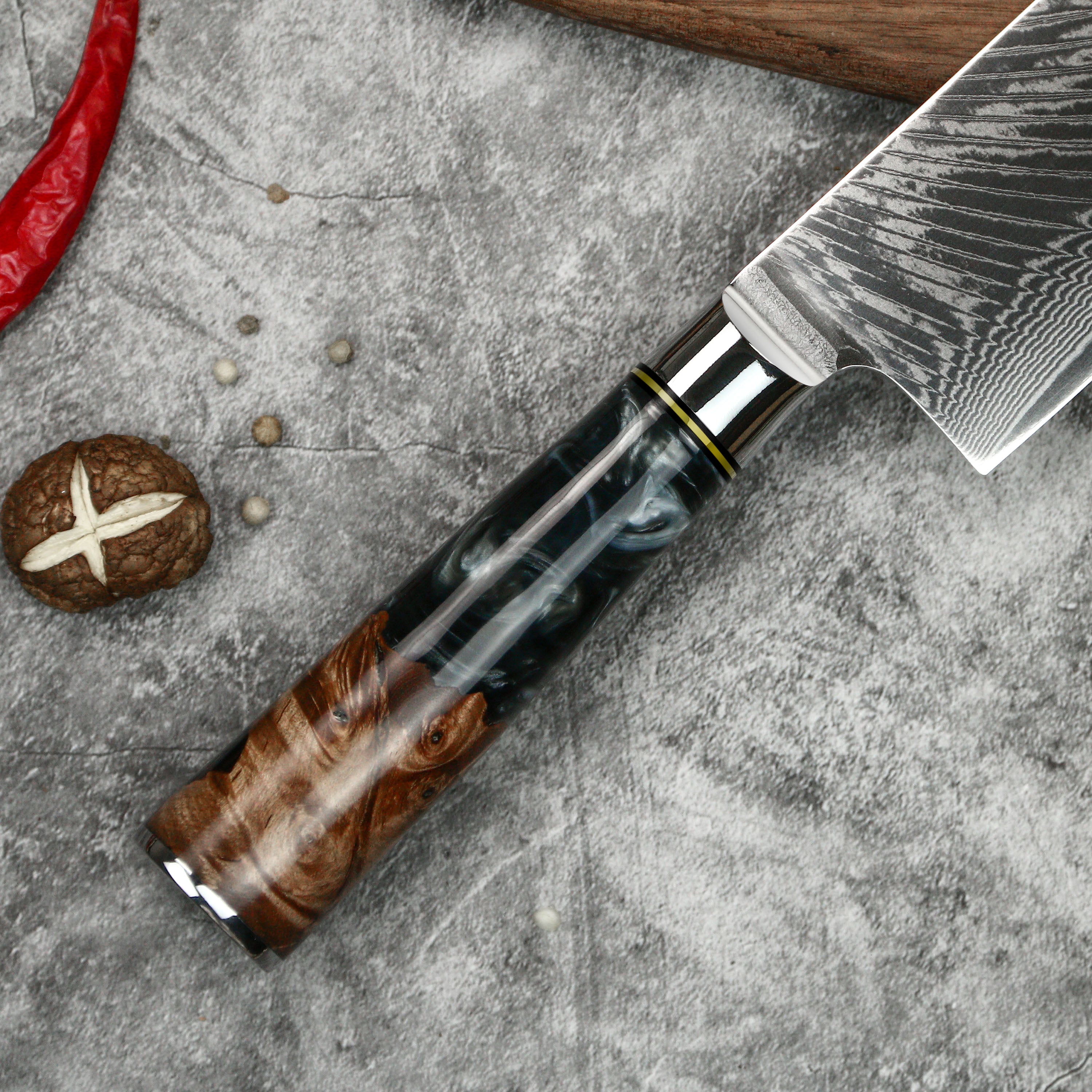 9.5" Chef Knife – Multipurpose Damascus Knife with Epoxy Resin Handle