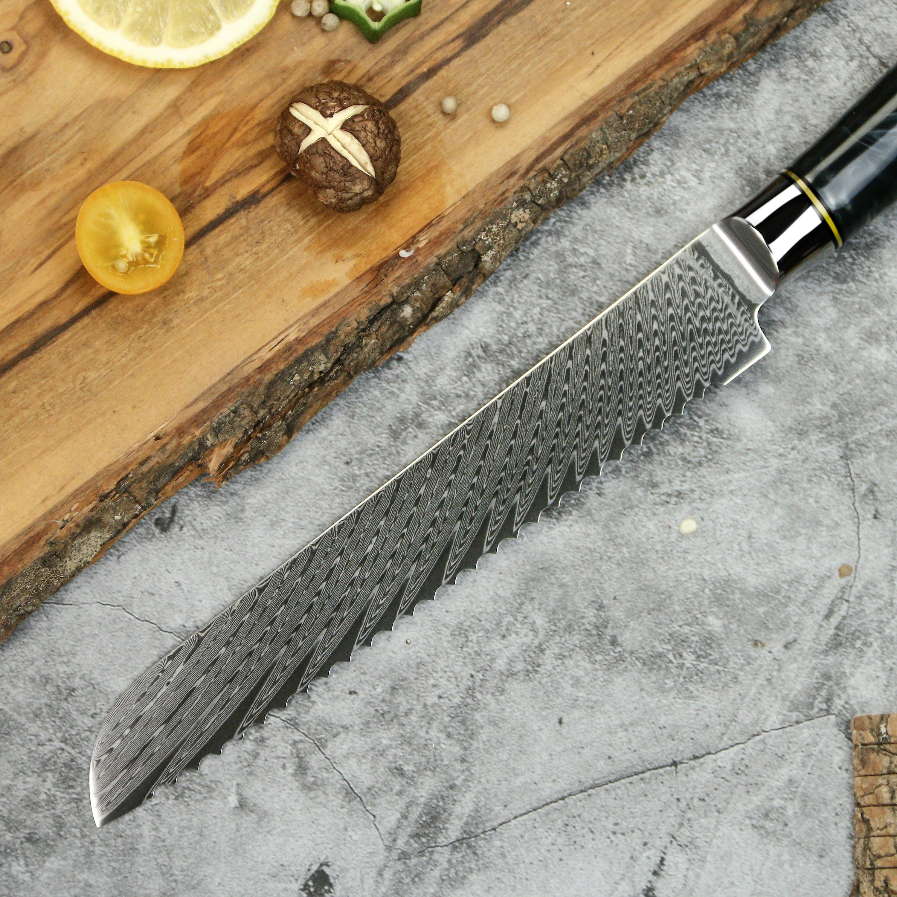 7.5" Bread Knife – Serrated Damascus Blade with Epoxy Handle