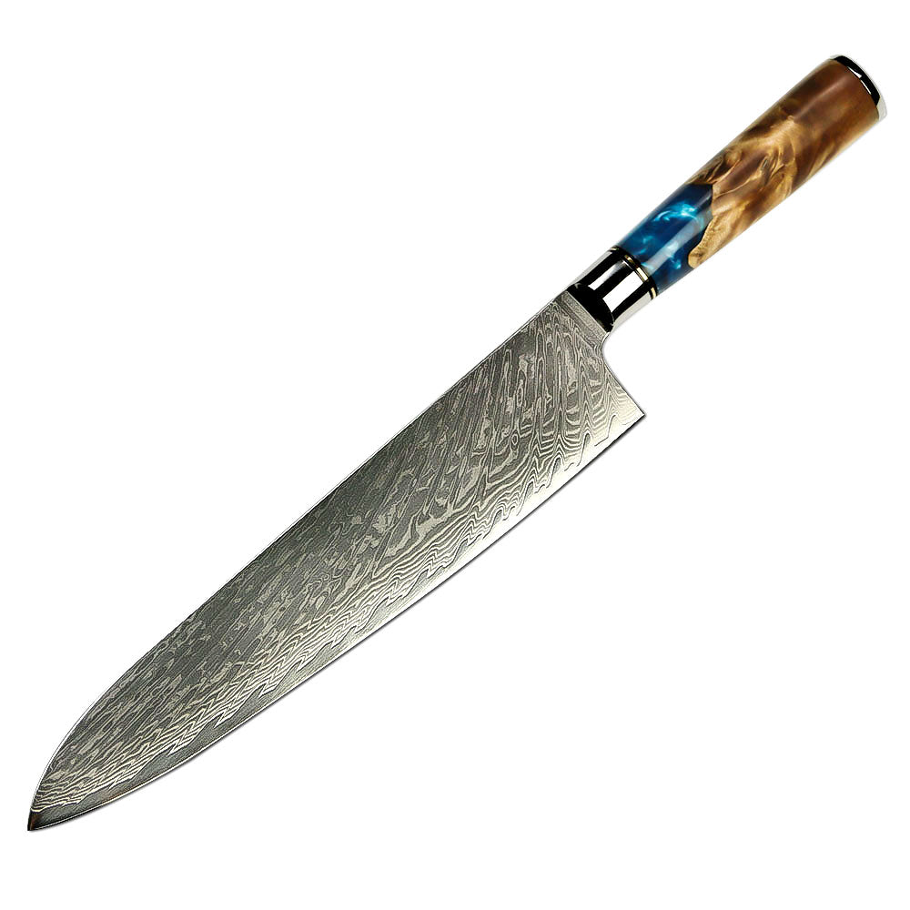 9.5" Chef Knife – Multipurpose Damascus Knife with Epoxy Resin Handle