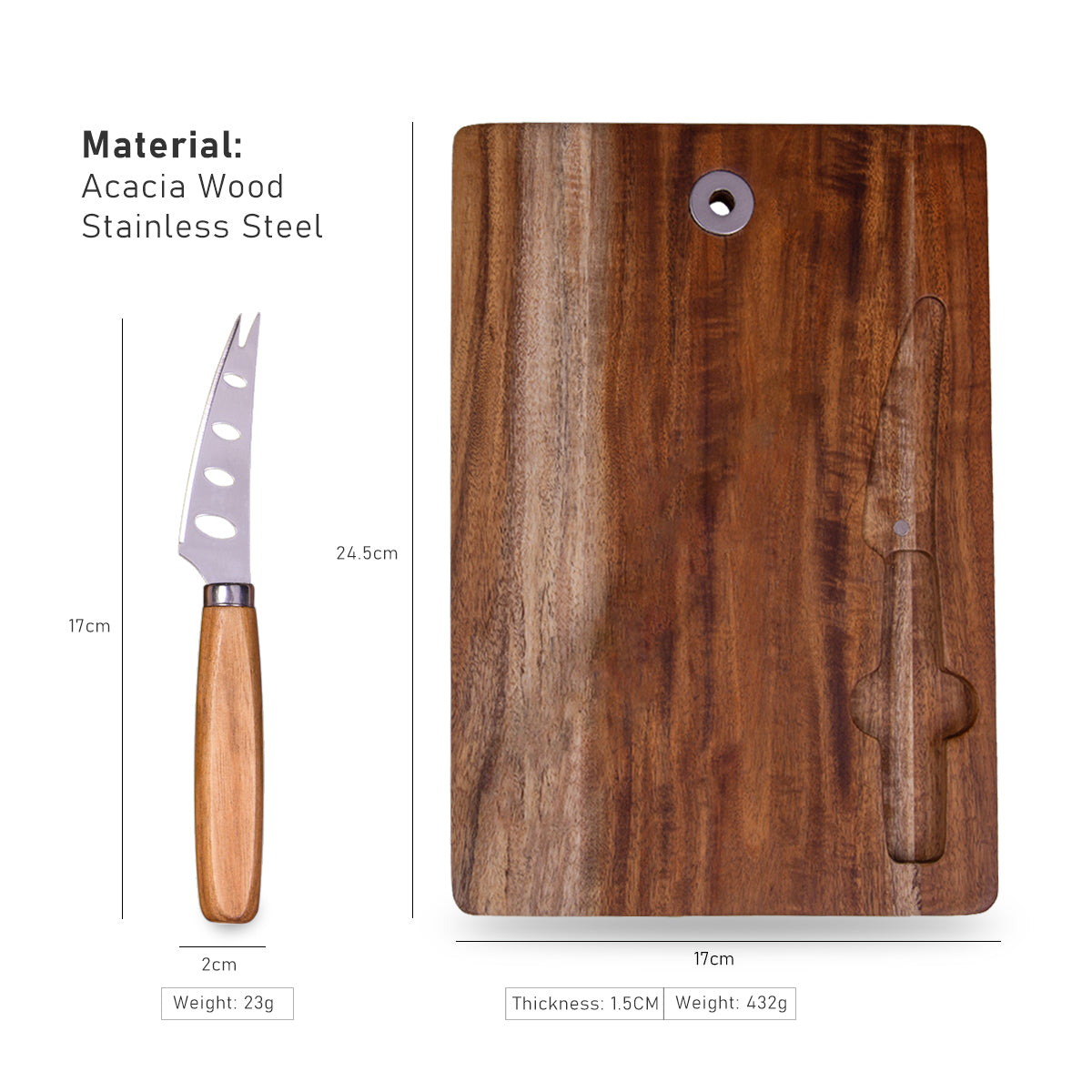 Acacia Wood Cheese Board with Stainless Steel Knife