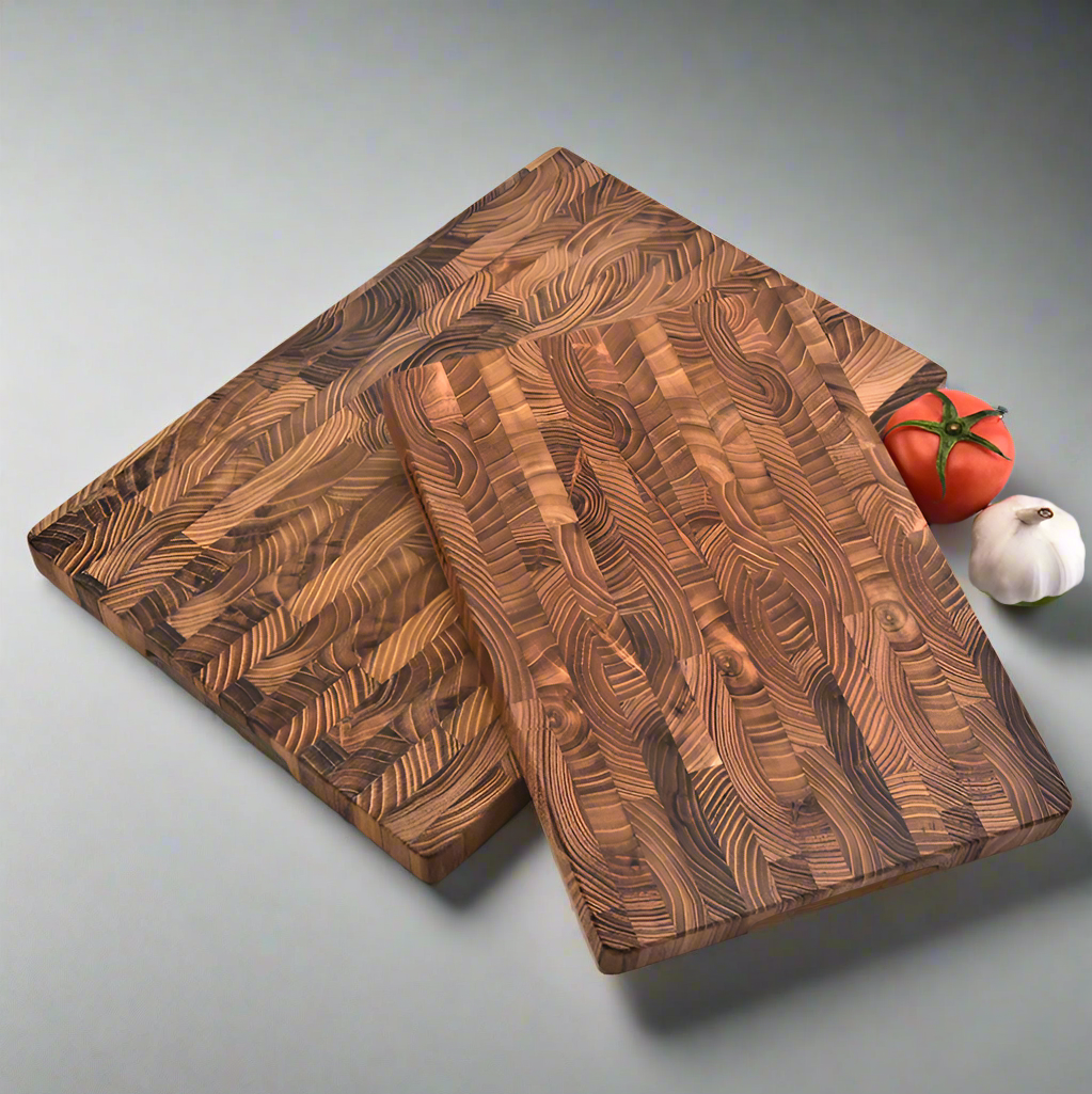 Artisan End Grain Cutting Board - Natural Wave Pattern