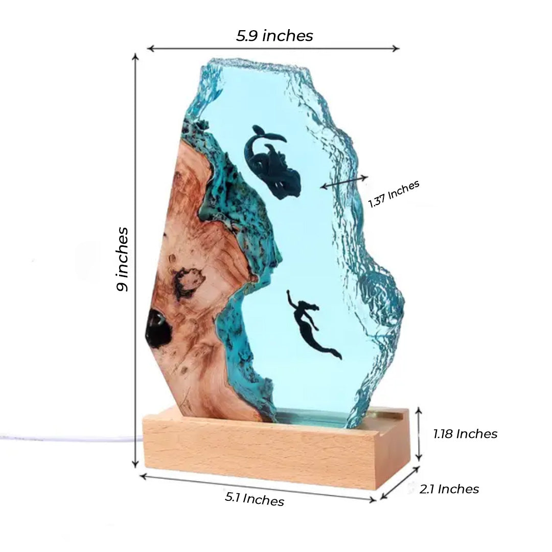 Epoxy Resin Ocean Lamp with Wooden Base