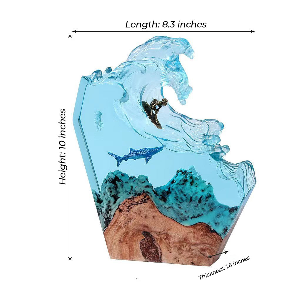 Epoxy Resin Ocean Lamp with Wooden Base