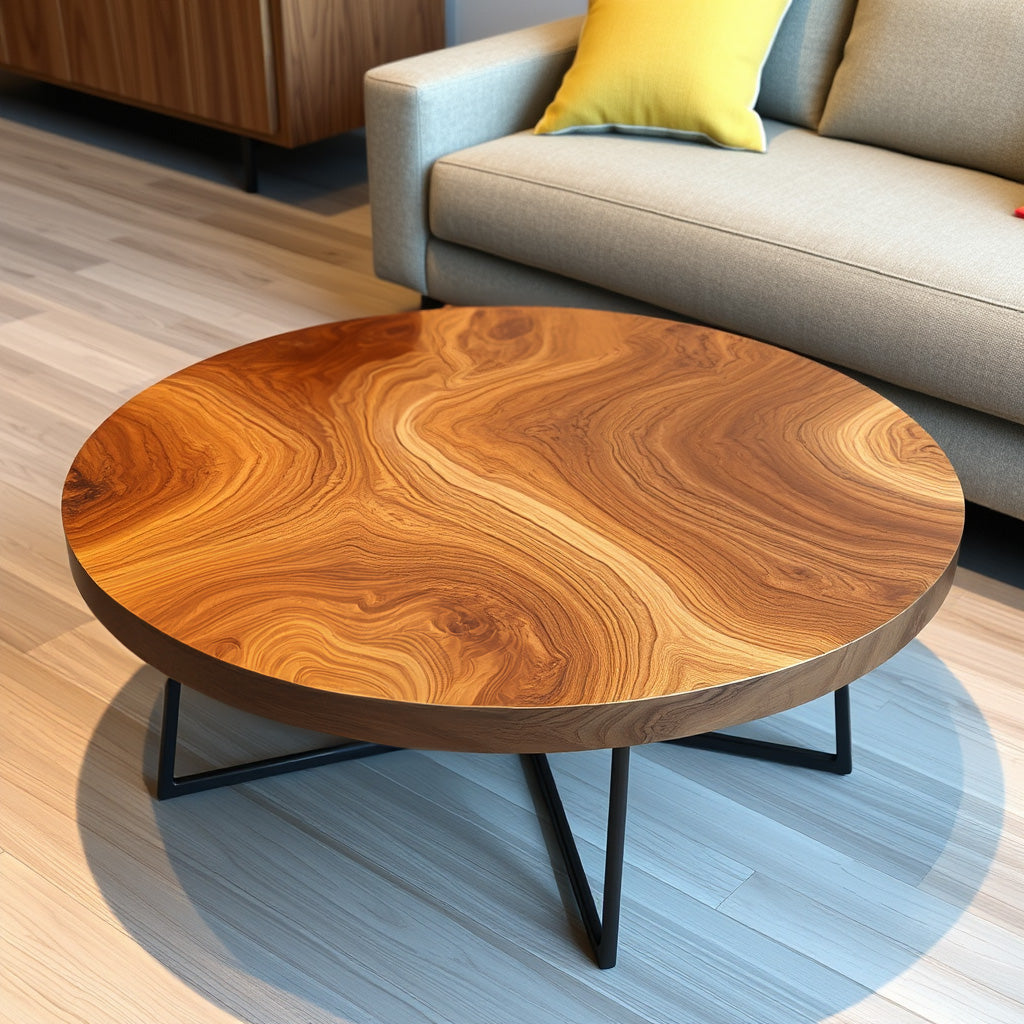 Modern Round Wood Grain Coffee Table – Minimalist Handmade Design