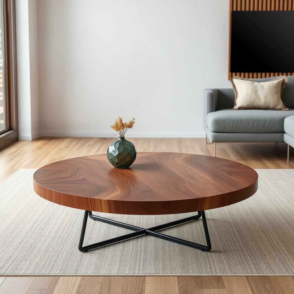 Modern Round Wood Grain Coffee Table – Minimalist Handmade Design