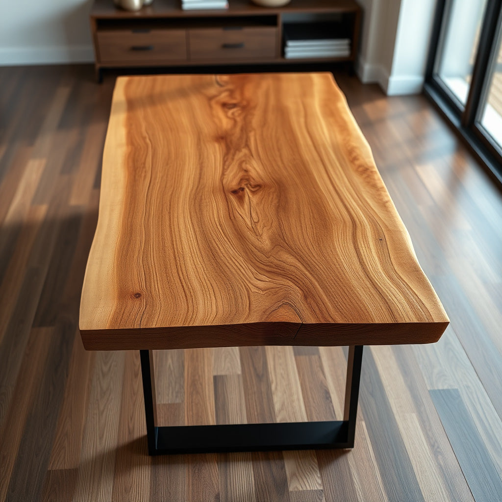 Luxury Live Edge Wood Dining Table – Handmade Solid Wood with Metal Base