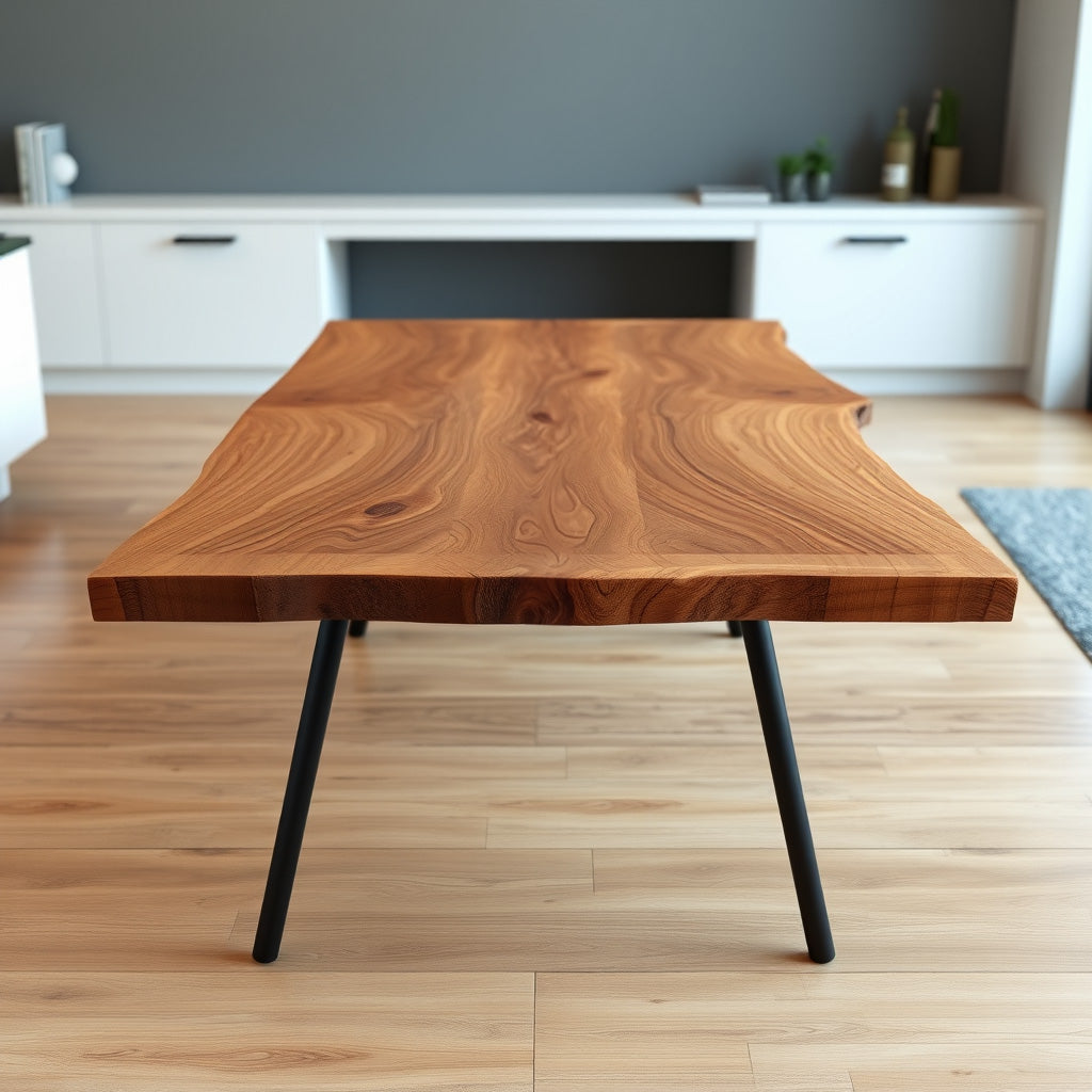 Luxury Live Edge Wood Dining Table – Handmade Solid Wood with Metal Base