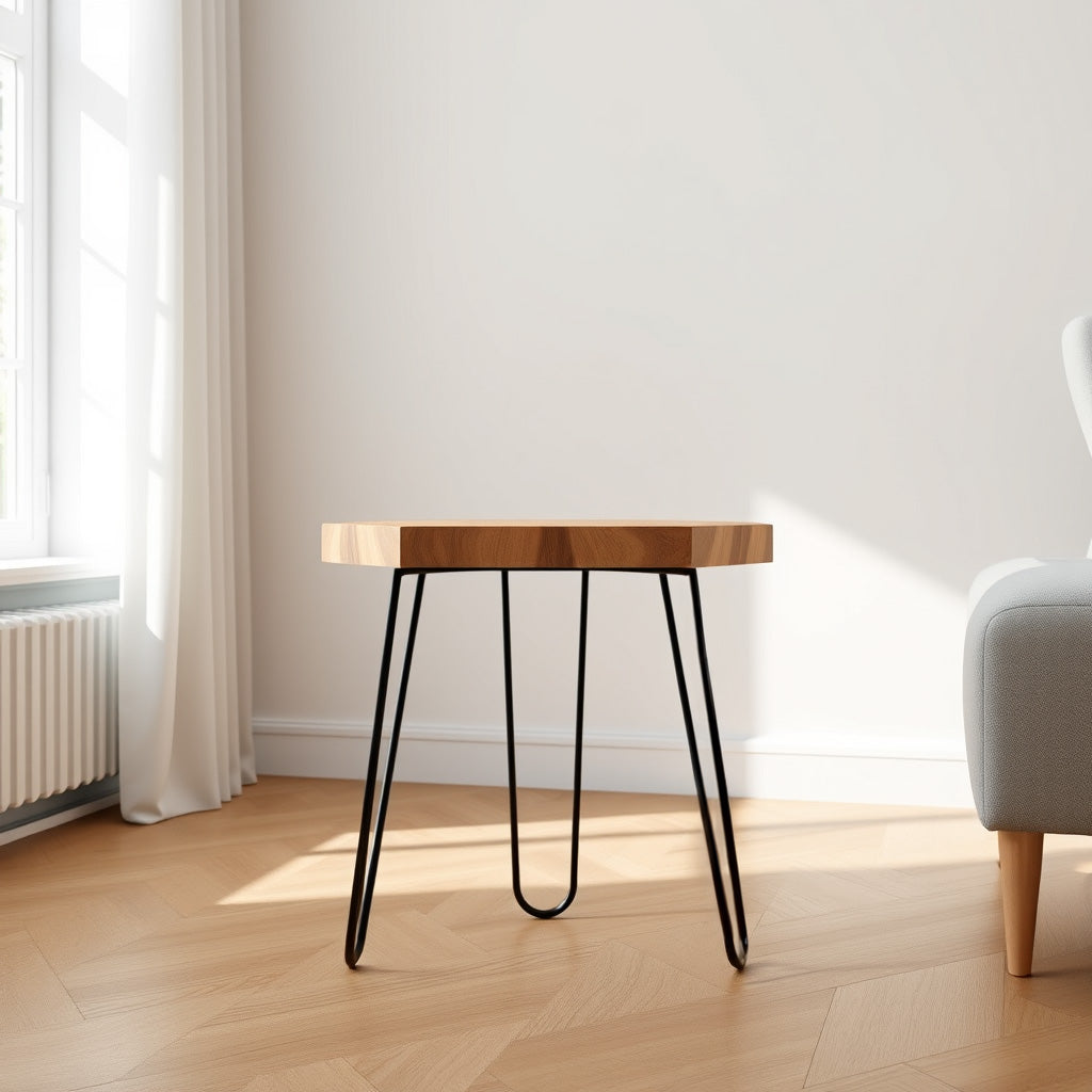 Modern Minimalist Wood & Metal Side Table – Sleek and Stylish