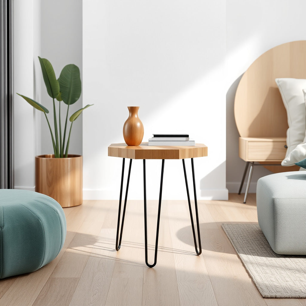 Modern Minimalist Wood & Metal Side Table – Sleek and Stylish